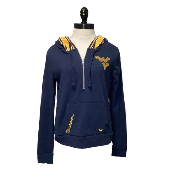 PINK by VICTORIA'S SECRET West Virginia Mountaineers 1/2 Zip Hoodie - Size XS - Picture 1 of 13